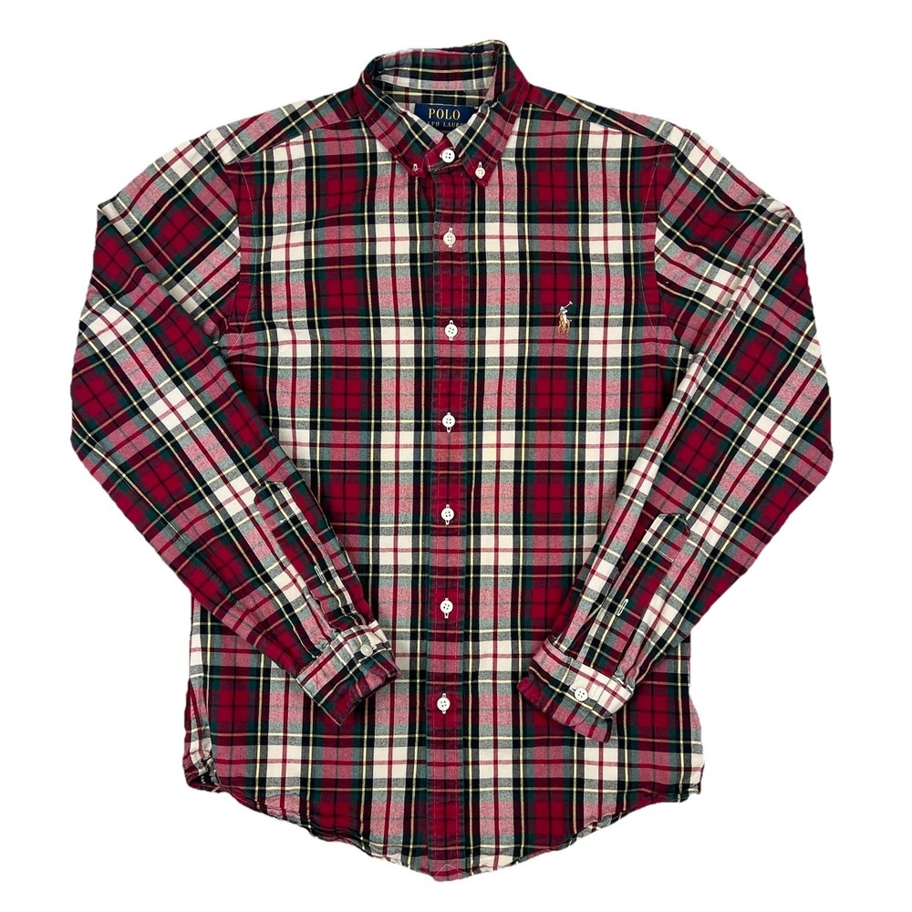 Polo Ralph Lauren Women's Slim Fit Plaid Button Down Shirt Red Green S